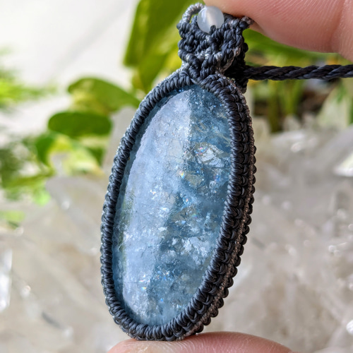 ☆シャイニーアクアマリン☆マクラメ編みネックレス 140 マクラメ