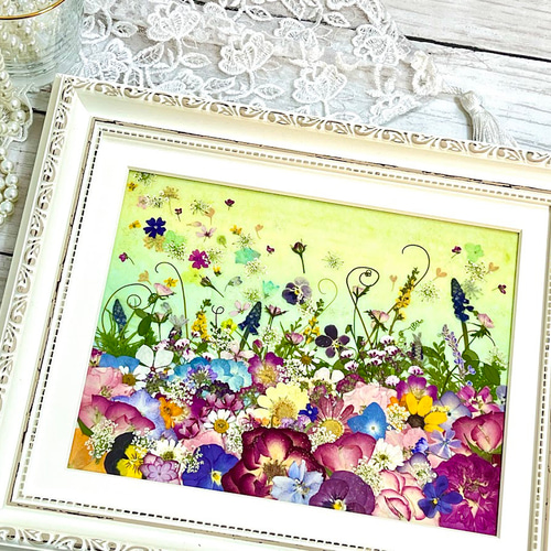 空に舞うお花のファンタジー 押し花アート額06 その他アート 神戸六甲