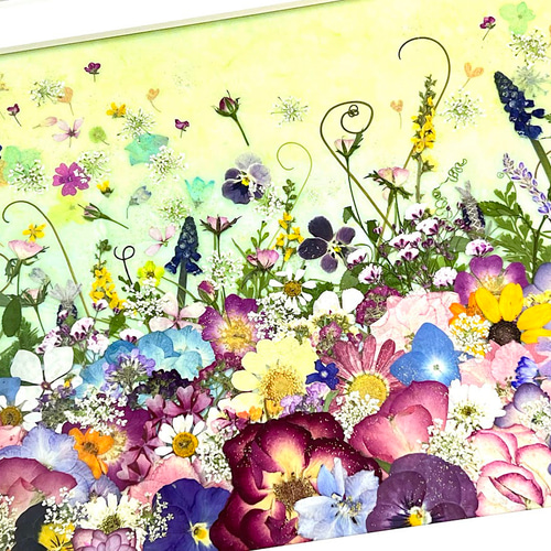 空に舞うお花のファンタジー 押し花アート額06 その他アート 神戸六甲
