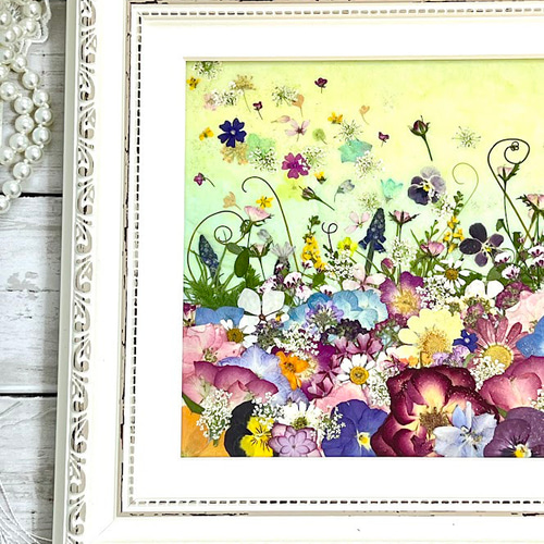 空に舞うお花のファンタジー 押し花アート額06 その他アート 神戸六甲