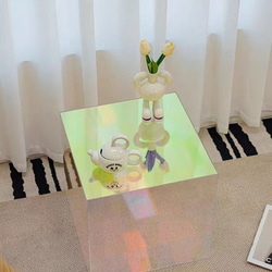 サイドテーブル 正方形 40cm レインボー スクエアテーブル アクリル 鏡面 ミラー カフェテーブル a-0234 3枚目の画像