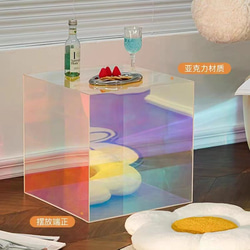 サイドテーブル 正方形 40cm レインボー スクエアテーブル アクリル 鏡面 ミラー カフェテーブル a-0234 4枚目の画像