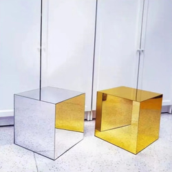 サイドテーブル 正方形 40cm ゴールド 金 スクエアテーブル アクリル 鏡面 ミラー カフェテーブル a-0236 1枚目の画像