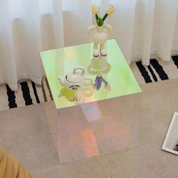 サイドテーブル 正方形 40cm ゴールド 金 スクエアテーブル アクリル 鏡面 ミラー カフェテーブル a-0236 5枚目の画像