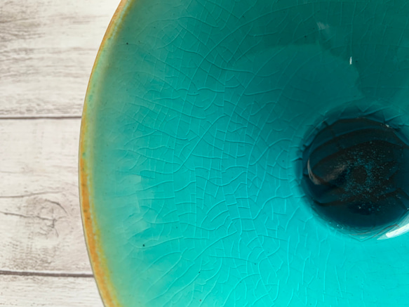 夏のトルコ青釉　中鉢（青×黒） 5枚目の画像