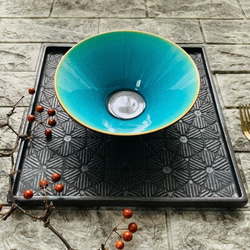 夏のトルコ青釉　中鉢（青×黒） 3枚目の画像