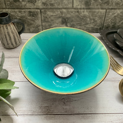 夏のトルコ青釉　中鉢（青×黒） 6枚目の画像