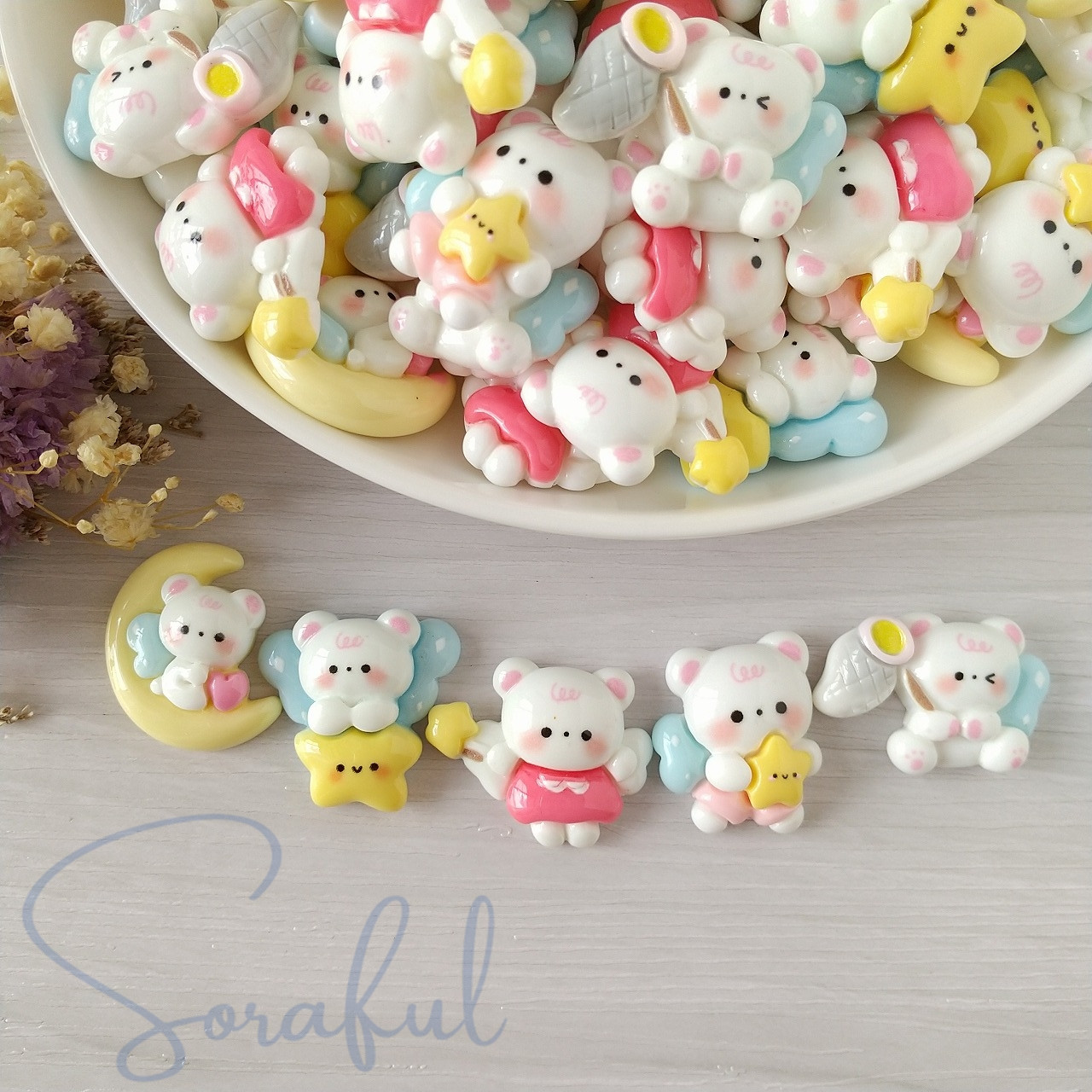 デコパーツ キラキラ 鍵 星 月 くま ハート mチョコ 青系① せまい
