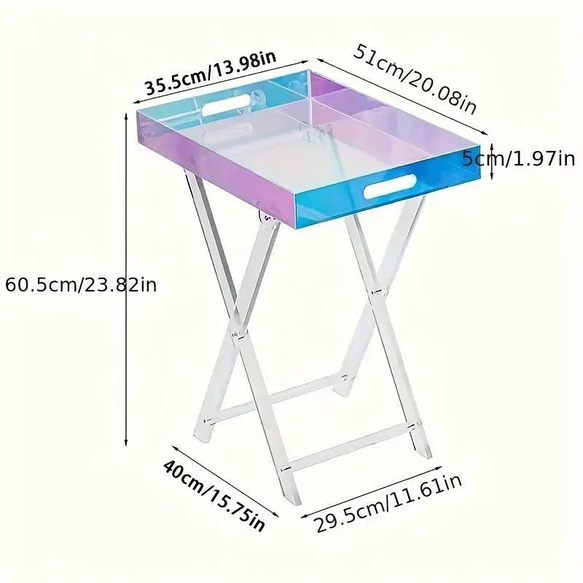 サイドテーブル 長方形 レインボー 折り畳み スクエアテーブル アクリル クリア アウトドア a-0237 3枚目の画像
