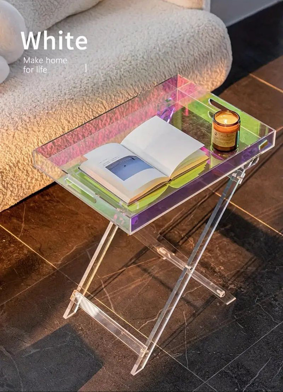サイドテーブル 長方形 レインボー 折り畳み スクエアテーブル アクリル クリア アウトドア a-0237 6枚目の画像