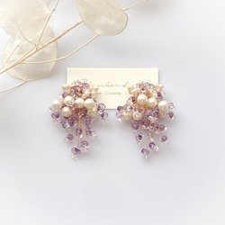 【捷克珠x珍珠花束耳環】淺紫水晶 第1張的照片