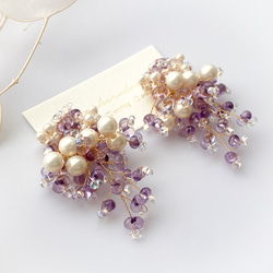 【捷克珠x珍珠花束耳環】淺紫水晶 第5張的照片