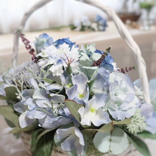 母の日フラワー 青いのバラ バスケットアレンジ ❀ 華やか エレガント