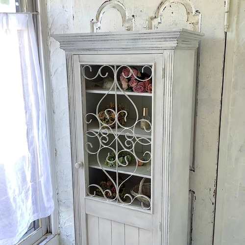 受注製作】スリムキャビネット・フレンチカントリー・グレーホワイト