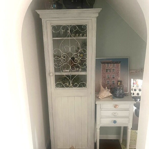 受注製作】スリムキャビネット・フレンチカントリー・グレーホワイト