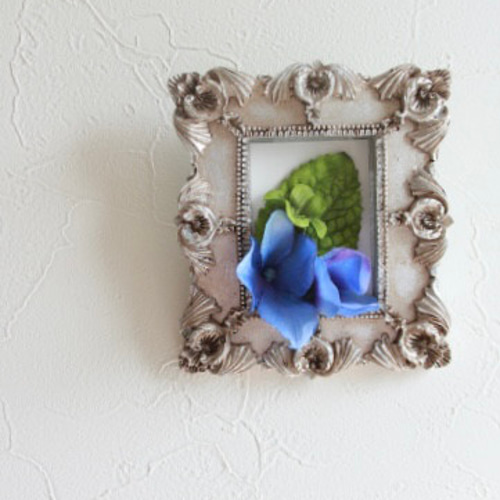 フラワーアート作品 銀色フレーム付き Wall Art バロック調ミニフレーム☆アートフラワーThe紫陽花 アート