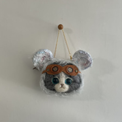 スチームパンクのサバしろ猫 羊毛フェルト 置物 全身可動 ねこ