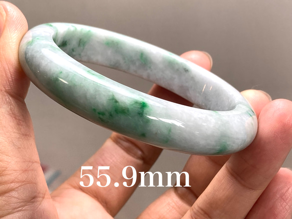 BG5-9 美品 花緑 55.9MM 真ん丸 ミャンマー産 天然本翡翠 バングル  