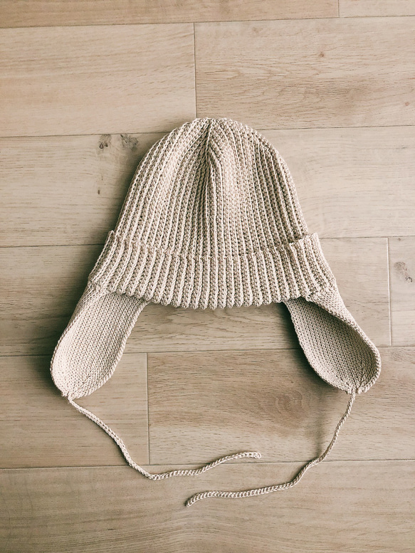 【oldhoney】【24/aw】ニット帽/フライトキャップ フライトキャップ ニット帽 綿100 ライトベージュ 春夏 ニット帽