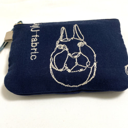 ＊ RABBIT  刺繍　ワイヤーアート フラットポーチ ＊　ネイビー 4枚目の画像