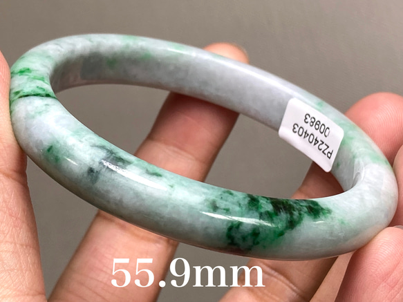 BG5-11 美品 花緑 55.9MM 真ん丸 ミャンマー産 天然本翡翠 バングル 