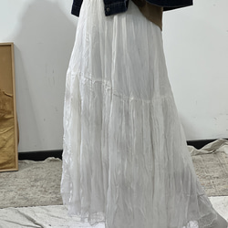 プリーツの薄いシフォンのミディアムスカート ・人気・全2色・コットンスカート 1枚目の画像