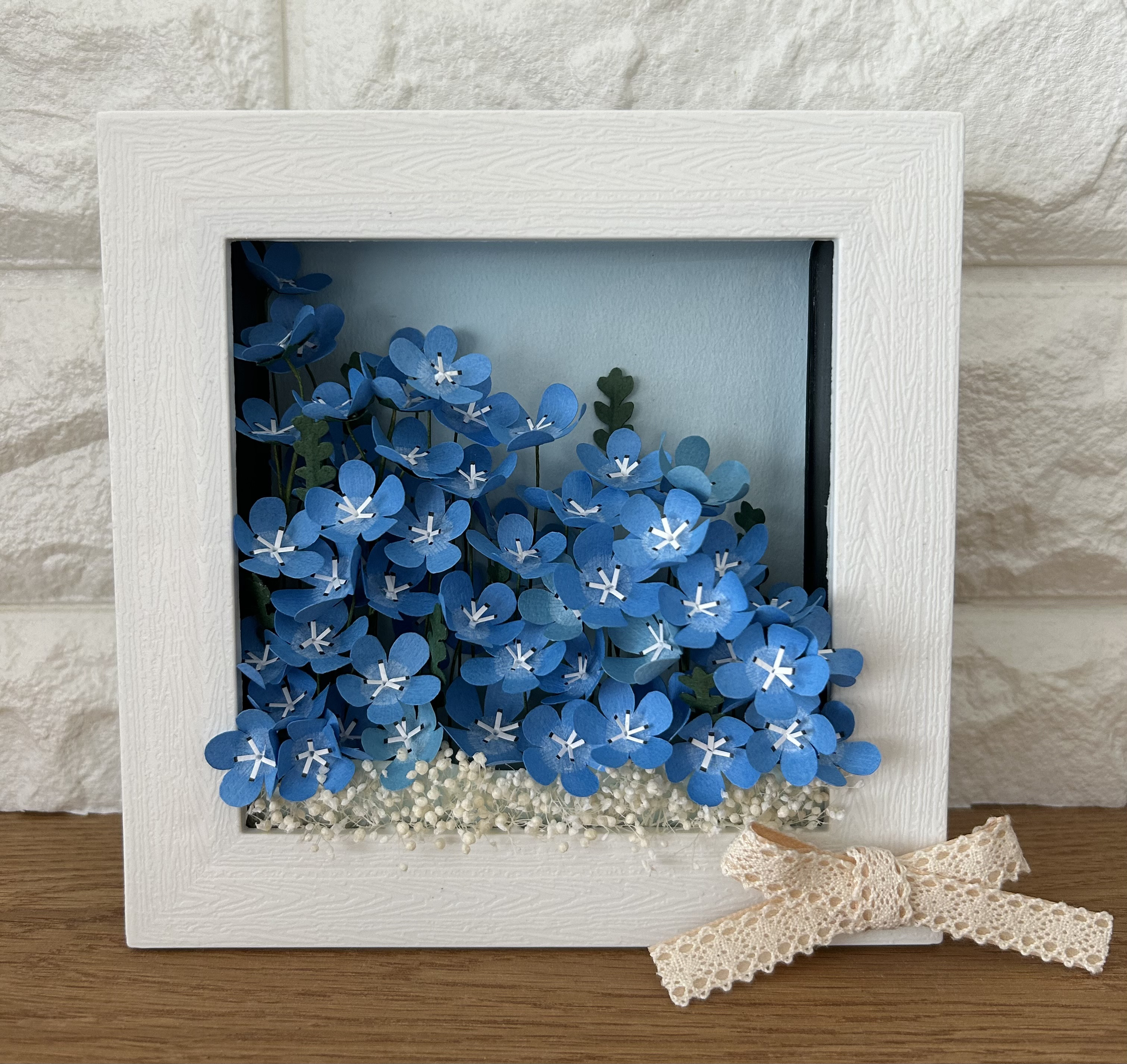 ネモフィラとかすみ草リース✩.*˚ワイヤークラフト こびりつか 