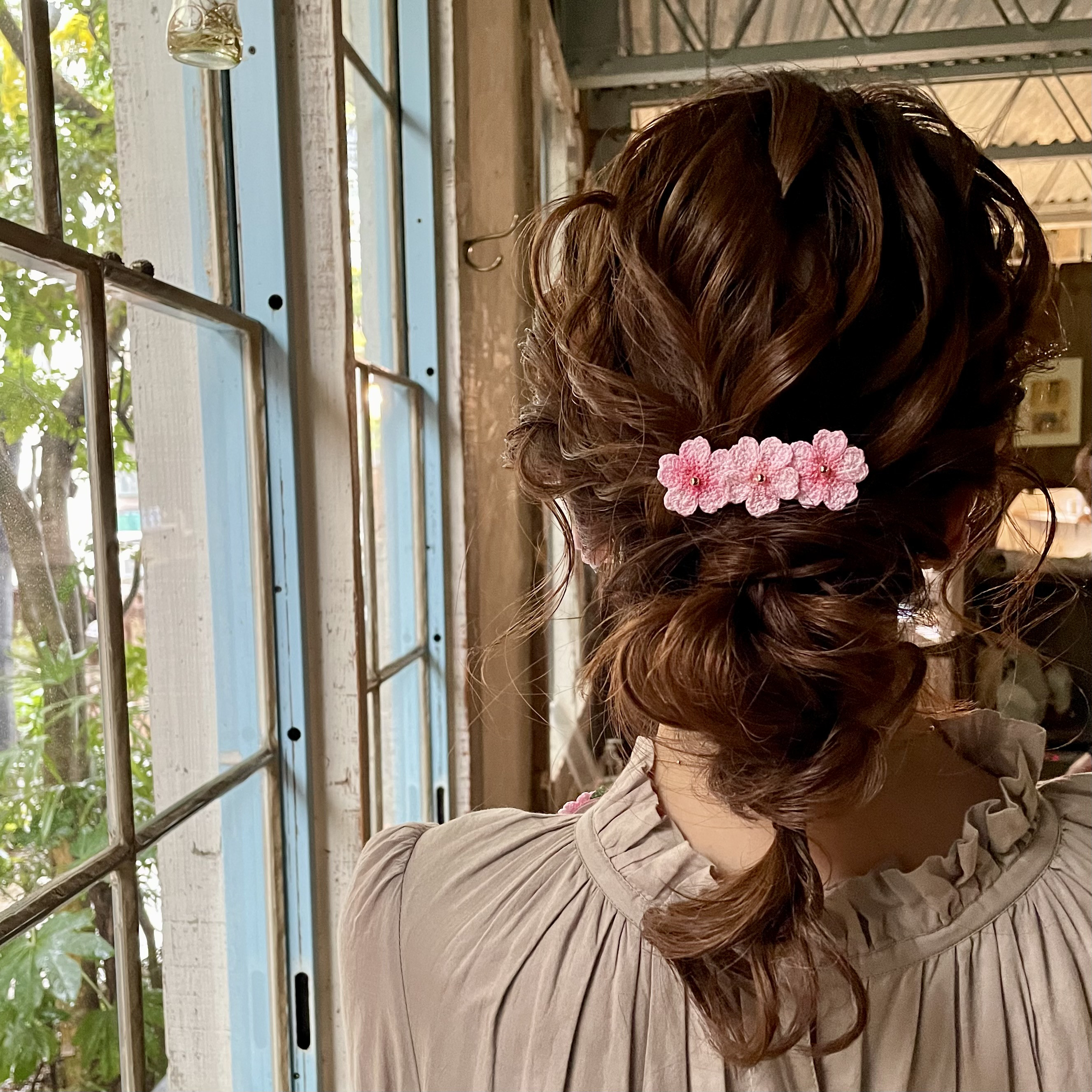 編んで染めた桜 ヘアピン（大） 髪飾り さくら サクラ レース編み