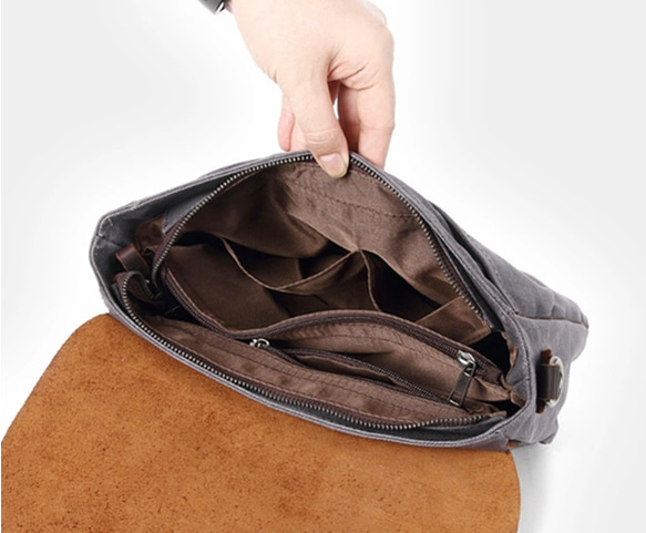 本革×帆布 男性のバッグズックのバッグ斜め掛けのバッグ 3枚目の画像