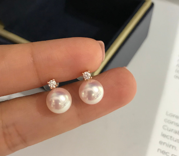 高級】あこや真珠 ダイヤモンド付きピアスk18 ピアス（スタッド・一粒  
