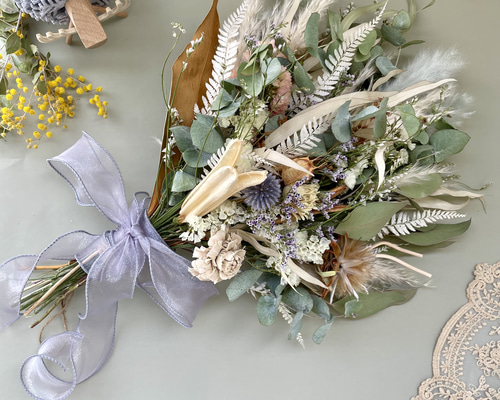 ドライフラワー スワッグ リボン付き 約38cm リボンスワッグ フラワー