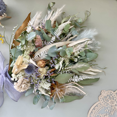 ナチュラルなドライフラワーブーケ/スワッグ リボン変更可
