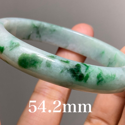 BG5-14 美品 花緑 54.2MM 真ん丸 ミャンマー産 天然本翡翠 