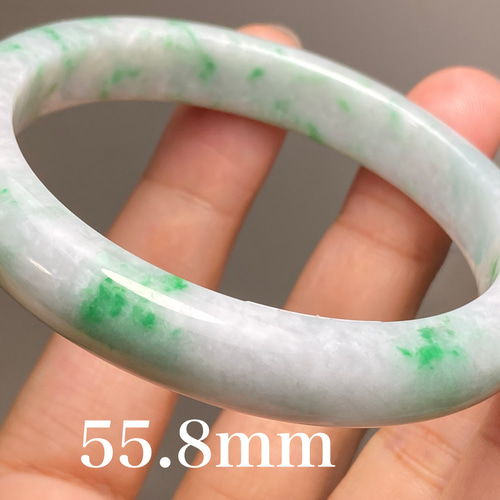 BG5-15 美品 花緑 55.8MM 真ん丸 ミャンマー産 天然本翡翠 バングル 
