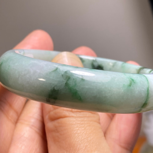 BG5-17 美品 花緑 50.0MM 楕円 貴妃 ミャンマー産 天然本翡翠