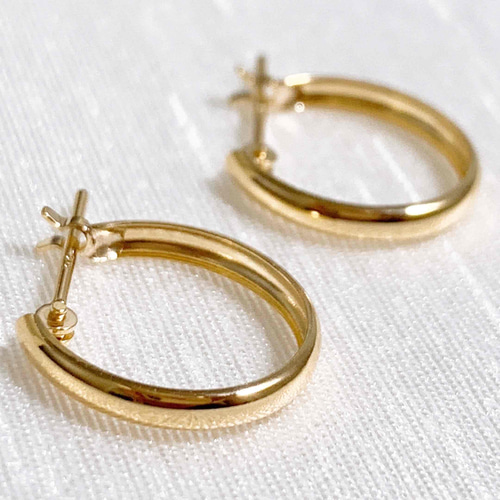 地金＊18金【2×13mm 甲丸フープピアス】イエローゴールド K18