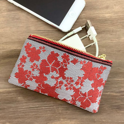 【花影】畳縁　カードケース　ミニポーチ　小銭入れ　桜　赤　和風 3枚目の画像