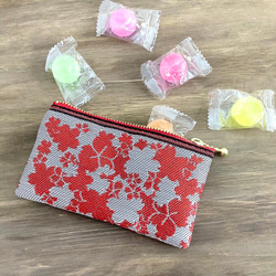 畳縁　硬幣錢包　名片夾　日式　櫻花月影　紅色的 第5張的照片