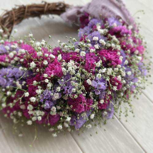 かすみ草とスターチスのリース ピンク＆パープル リース flower32n
