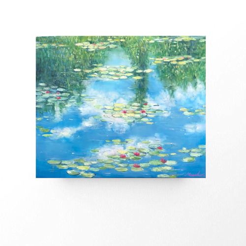 油絵 油彩 油彩画 絵 絵画 【水面映る蓮】 油絵 油彩 油彩画 絵 絵画 【水面映る蓮】 | HIROSHI1990