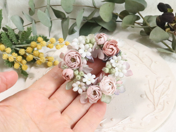 布花 桜ピンクのリースブローチ1184 ブローチ ao. 通販 17580751