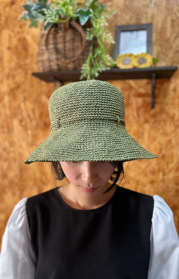再販＊夏のシンプルな麦わら帽子　抹茶色のキャプリーヌ　母の日　 1枚目の画像