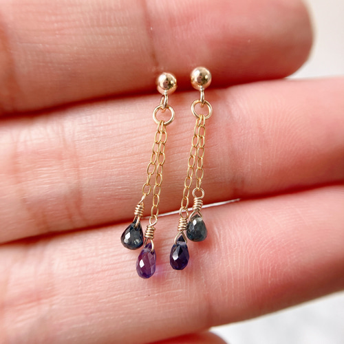 現品☆希少】14kgf✳︎パープル&ブルーサファイアの小粒ドロップ 