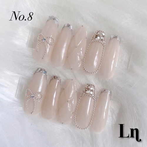 オーダーネイルチップガラスフレンチ埋め尽くしニュアンスネイルワン