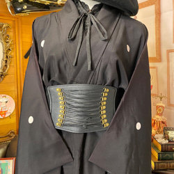 和洋折衷 黒留袖 着物 リメイク ワンピース ドレス ハンドメイド レトロ 古着 和 モダン TKW-34 9枚目の画像