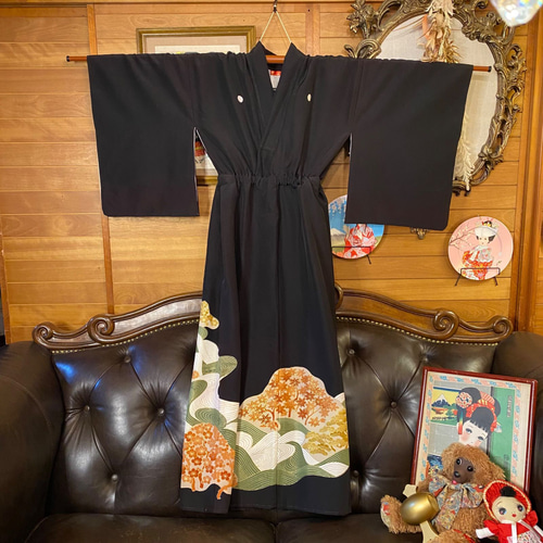 和洋折衷 黒留袖 着物 リメイク ワンピース ドレス ハンドメイド