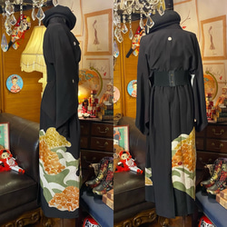 和洋折衷 黒留袖 着物 リメイク ワンピース ドレス ハンドメイド レトロ 古着 和 モダン TKW-34 3枚目の画像