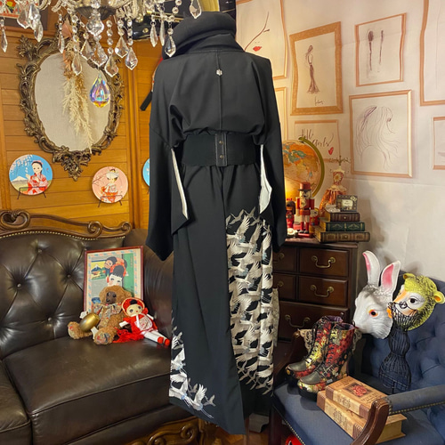 和洋折衷 黒留袖 着物 リメイク ワンピース ドレス ハンドメイド