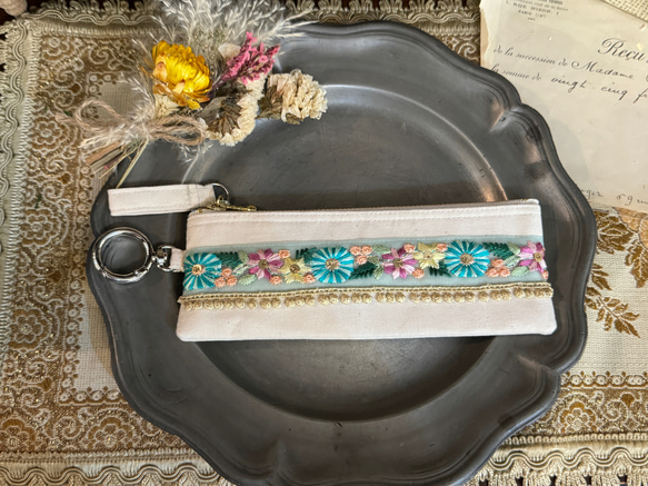 インド刺繍リボン】ハンドメイド ペンケース ポーチ ペンケース