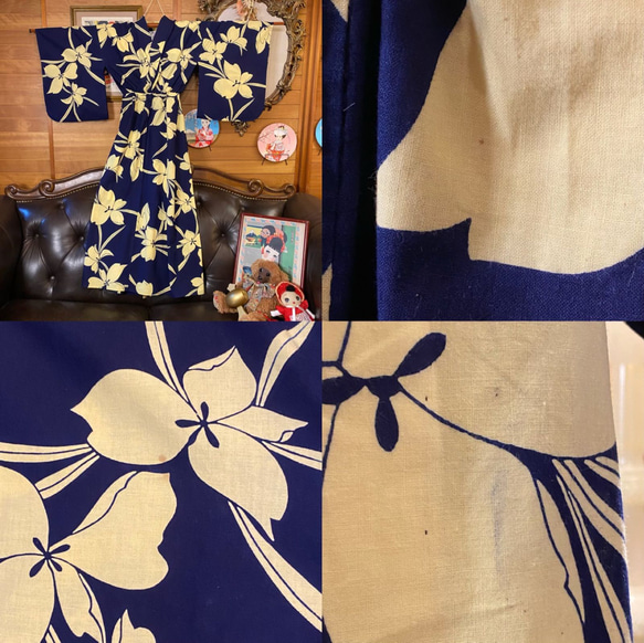 和洋折衷 浴衣 リメイク ワンピース ドレス 帯サッシュベルト レトロ 古着 和 モダン 素敵な花柄 W-250 7枚目の画像